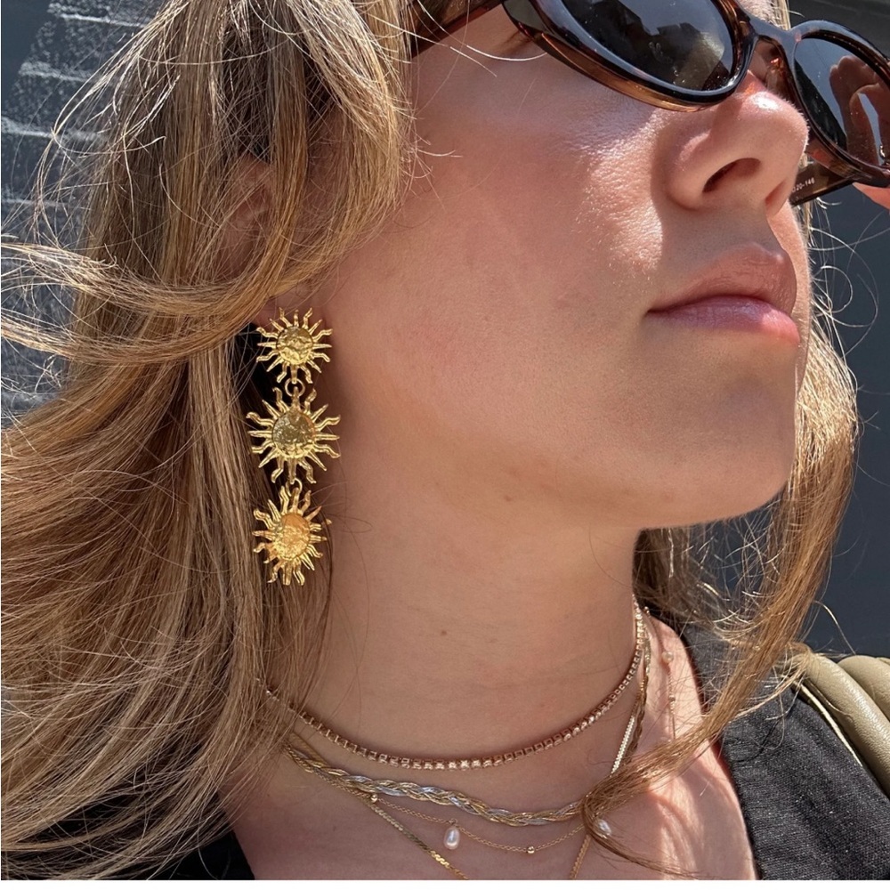 Gold Triple Sun Earrings